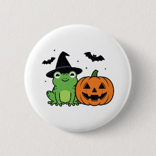 Badge Rond 5 Cm Sorcière Grenouille Halloween Coven Amphibien Somb