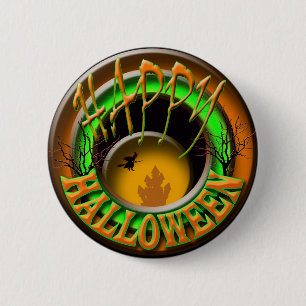 Badge Rond 5 Cm Sorcière heureuse de Halloween