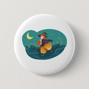 Badge Rond 5 Cm Sorcière mignonne Chat adorable Ami Lune