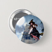 Badge Rond 5 Cm Sorcière sur un balai (bouton) (Devant & derrière)