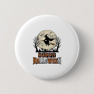 Badge Rond 5 Cm Sorcière Vintage Joyeux Halloween Vector Design_1