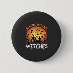Badge Rond 5 Cm Sorcières suspendues Halloween Lune Chauves-souris