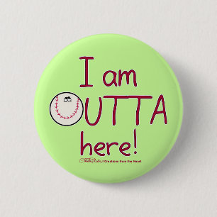 Badge Rond 5 Cm Sortez Ici ! Caractère de baseball
