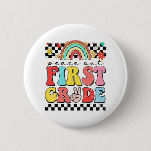 Badge Rond 5 Cm Sortie 1ère année Retro Super Joyeux Dernier jour