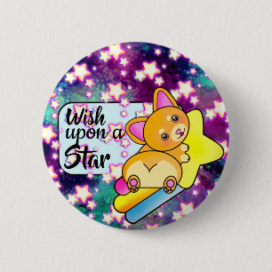 Badge Rond 5 Cm Souhaitez-vous sur une étoile mignonne Baby Corgi 