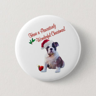 Badge Rond 5 Cm Souhaits de bouledogue pour Noël merveilleux de