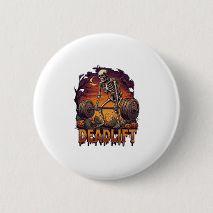 Badge Rond 5 Cm Soulevé de terre Squelette Haltères Citrouilles d'