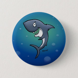 Badge Rond 5 Cm Sourire un requin drôle sur un Arrière - plan bl