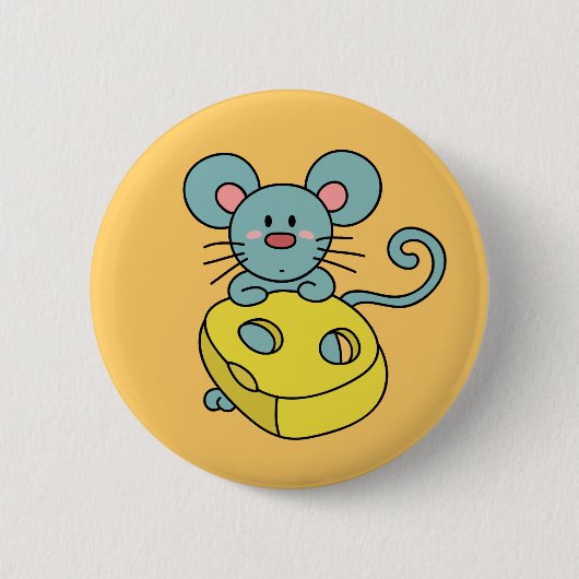 Badge Rond 5 Cm Souris bleue mignonne avec du fromage jaune (Devant)