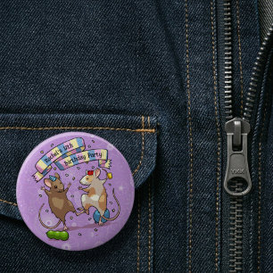 Badge Rond 5 Cm Souris dansantes Nom et âge Joyeux anniversaire