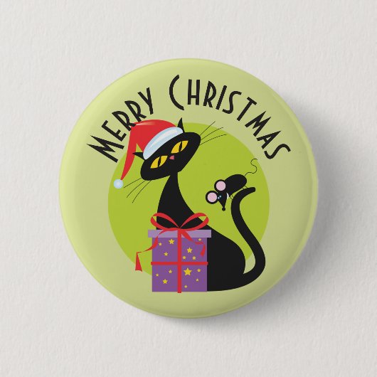Badge Rond 5 Cm Souris et chat de Noël des années 1950 (Devant)