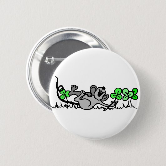 Badge Rond 5 Cm Souris Jouant En Shamrock (Devant & derrière)