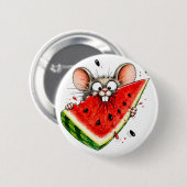 Badge Rond 5 Cm Souris joyeuse mange pastèque (Devant & derrière)