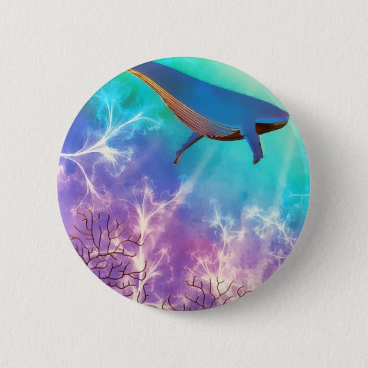Badge Rond 5 Cm Sous la mer Bleu Baleine Océan Aquarelle (Devant)