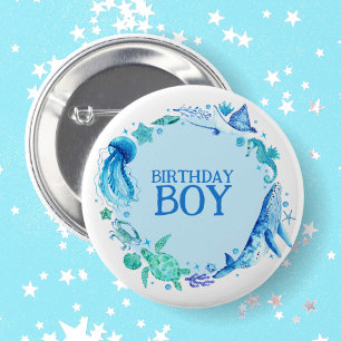 Badge Rond 5 Cm Sous l'aquarelle de mer Baleine Anniversaire garço