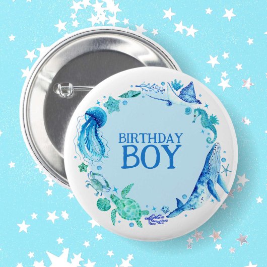 Badge Rond 5 Cm Sous l'aquarelle de mer Baleine Anniversaire garço