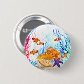 Badge Rond 5 Cm Sous l'aquarelle de mer poisson océan (Devant & derrière)