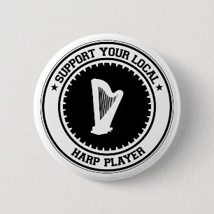 Badge Rond 5 Cm Soutenez votre joueur local d'harpe