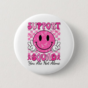 Badge Rond 5 Cm Soutien Squad Cancer du Sein Sourire Visage rose R