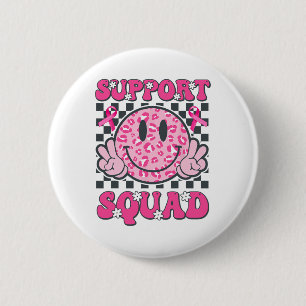 Badge Rond 5 Cm Soutien Squad Smile Face Pink Breast Cancer Award