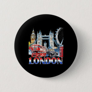 Badge Rond 5 Cm Souvenir de la ville de Londres ambiance vintage d