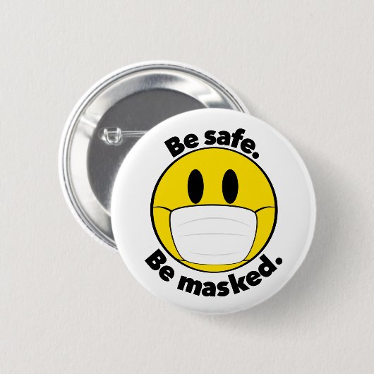 Badge Rond 5 Cm Soyez en sécurité masqué Illustré (Devant & derrière)