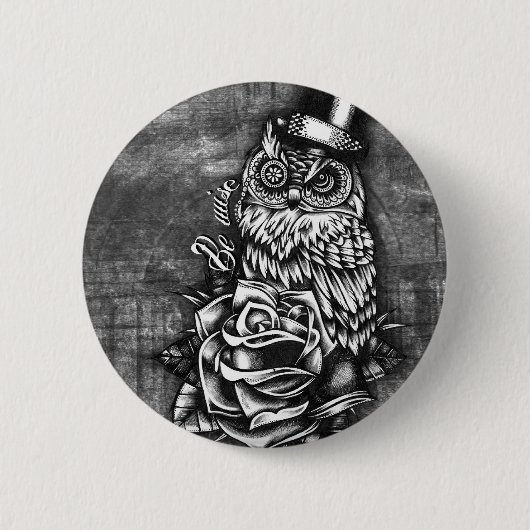 Badge Rond 5 Cm Soyez illustration sage de hibou de style de (Devant)