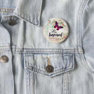 Badge Rond 5 Cm Soyez inspiré Citation et Papillon rose Collage Vi