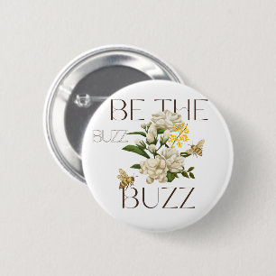 Badge Rond 5 Cm Soyez la rumeur   Abeille botanique moderne pour l