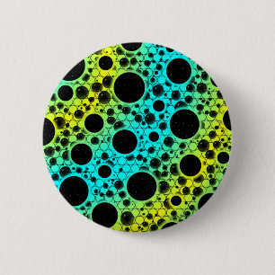 Badge Rond 5 Cm Space Bubble Spots - Cyan/Jaune