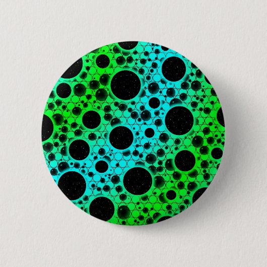 Badge Rond 5 Cm Space Bubble Spots - Cyan/Vert (Devant)