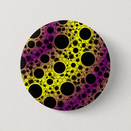 Badge Rond 5 Cm Space Bubble Spots - Jaune/Violet (Devant)