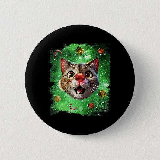 Badge Rond 5 Cm Space Cat Reindeer (Devant)
