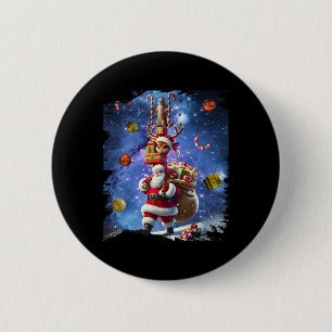 Badge Rond 5 Cm Space Cat Riding Reindeer Et Père Noël Christmas