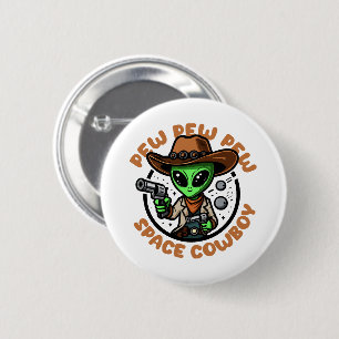 Badge Rond 5 Cm Space Cowboy Funny Alien