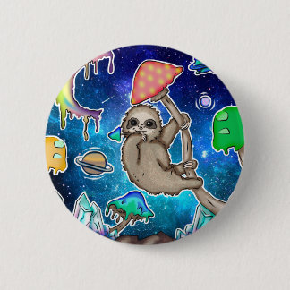 Badge Rond 5 Cm Space Galaxy Sloth Cosmic Champignons Bizarre Crys