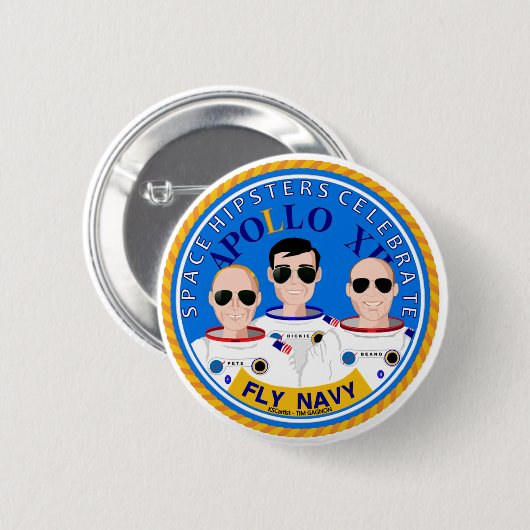 Badge Rond 5 Cm Space Hipsters Apollo 12 Anniversary Button (Devant & derrière)