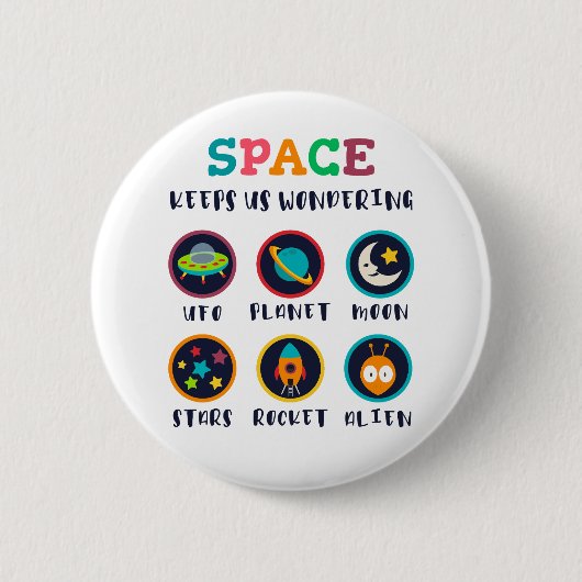 Badge Rond 5 Cm Space keeps us wondering (Devant)