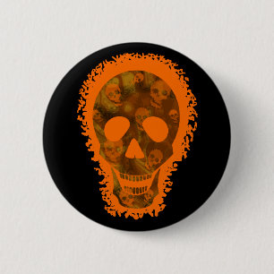 Badge Rond 5 Cm Spectres crâniens Big Skull Orange bouton