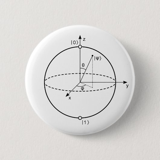 Badge Rond 5 Cm Sphère Bloch | Physique / Maths Quantum Bit (Devant)