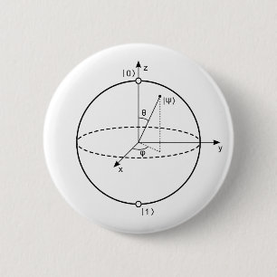 Badge Rond 5 Cm Sphère Bloch   Physique / Maths Quantum Bit