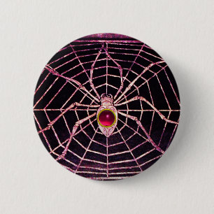 Badge Rond 5 Cm SPIDER AND WEB Pink Fuchsia Ruby Black
