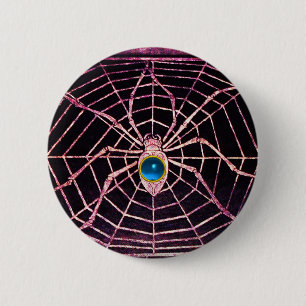 Badge Rond 5 Cm SPIDER ET WEB Bleu Sapphire Noir