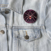 Badge Rond 5 Cm SPIDER ET WEB Rose Fuchsia Ruby Noir (En situation)