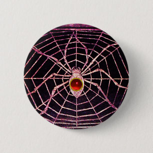 Badge Rond 5 Cm SPIDER ET WEB Rouge Ruby Noir