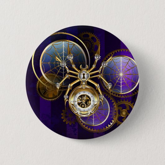 Badge Rond 5 Cm Spider Steampunk sur Arrière - plan pourpre (Devant)