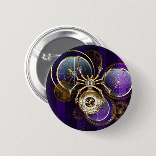 Badge Rond 5 Cm Spider Steampunk sur Arrière - plan pourpre (Devant & derrière)