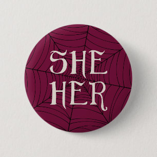 Badge Rond 5 Cm Spider Web Elle ses pronounouns en rouge