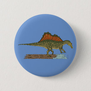 Badge Rond 5 Cm Spinosaure de Dinosaure Crétacé