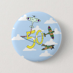Badge Rond 5 Cm Spitfires 50e anniversaire (Ciel bleu)